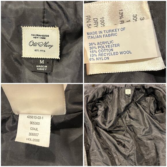 Vintage Y2K Old Navy gray tweed snap-front coat with a belt, size Medium - Picture 7 of 7